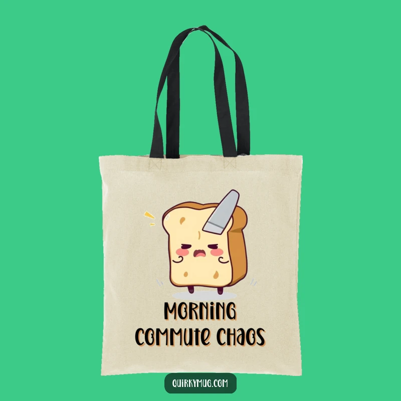 Funny Toast Escape Tote Bag - Stylish Flustered Character Fleeing Butter Knife, Eco-Friendly